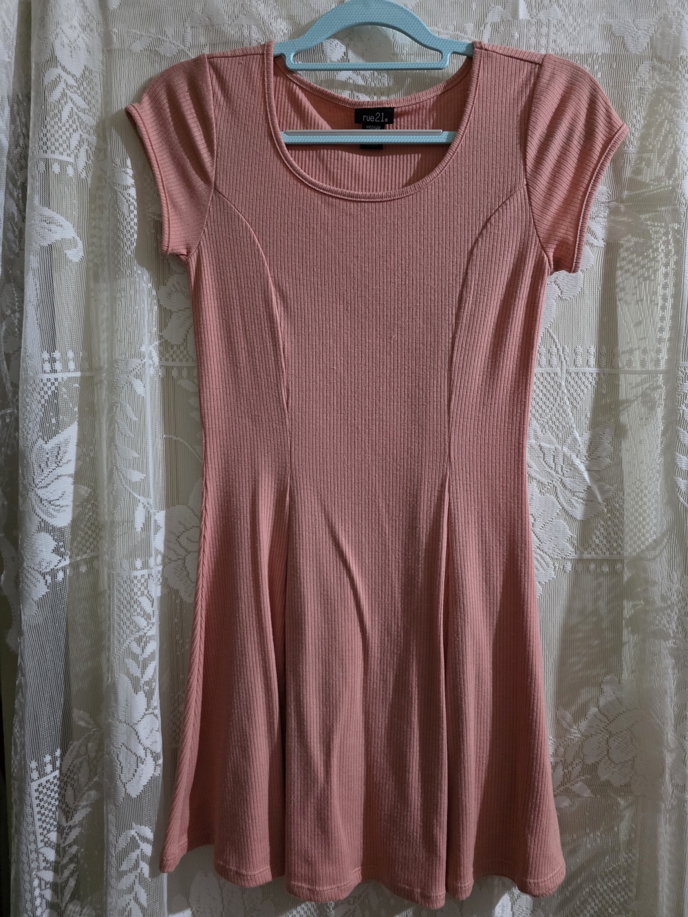 Rue21 Pink Ribbed Short Sleeve Skater Dress